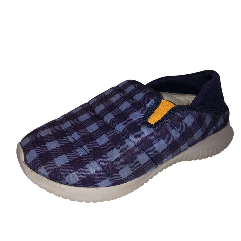 Lands End Mens 13 D Blue Plaid Slip On Lightweight Comfort Puffer Slippers Shoes